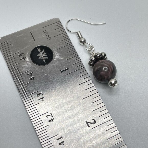 Artisan Purple Gray Jasper Gemstone Seed Bead Necklace Earrings Set Silver Tone - Picture 6 of 6